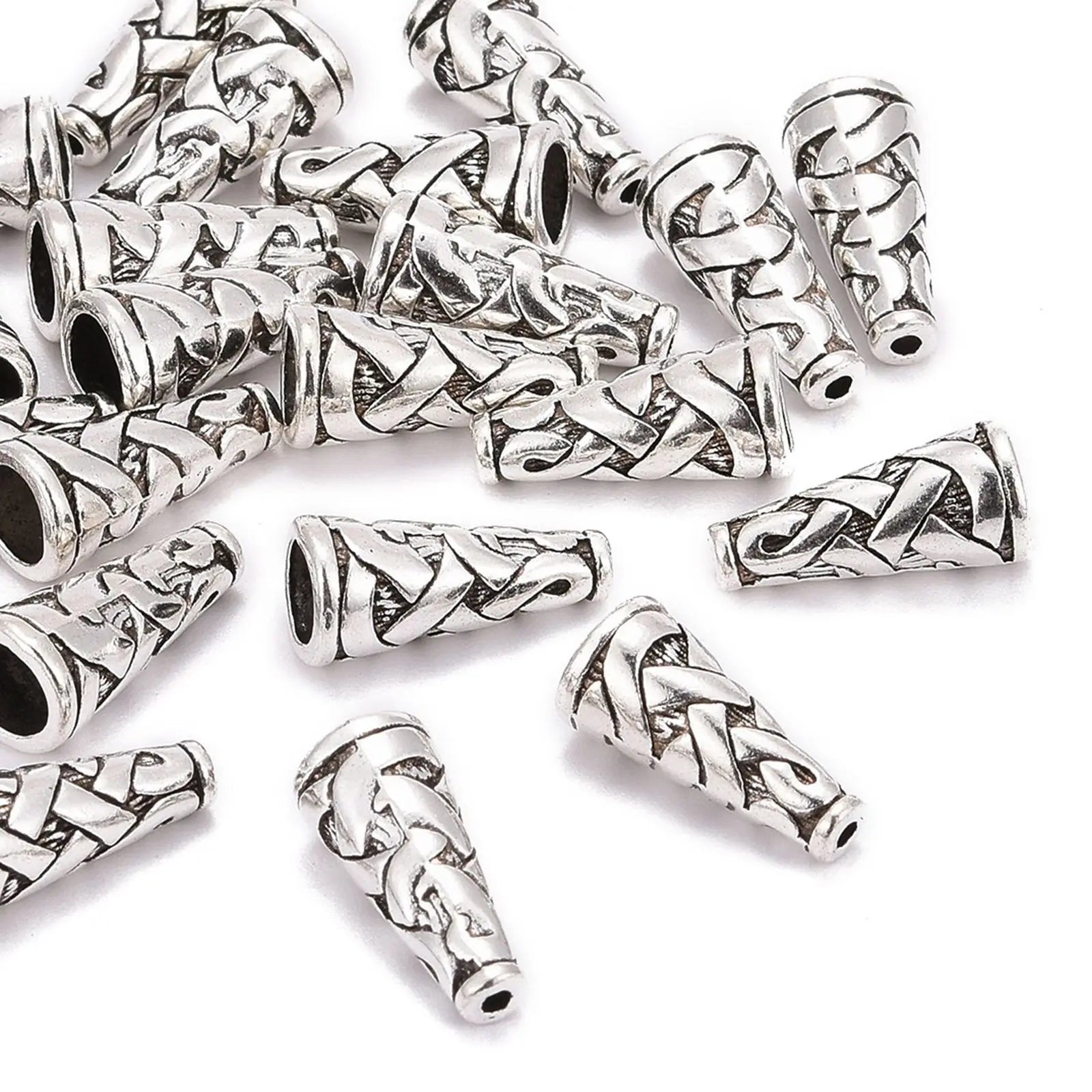 PandaHall 20-50pcs Tibetan Style Caps Loose Spacer Flat Bead Caps Cone End Beads Cap for DIY Jewelry Making Finding 18x18x8mm Qme