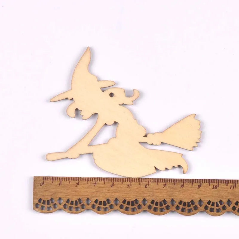 Mixed Natural Wooden Halloween Pendant Wood Slices DIY Crafts Hanging Handmade Accessory Home Party Decor 60-100mm 10Pcs M2708 Qme 13