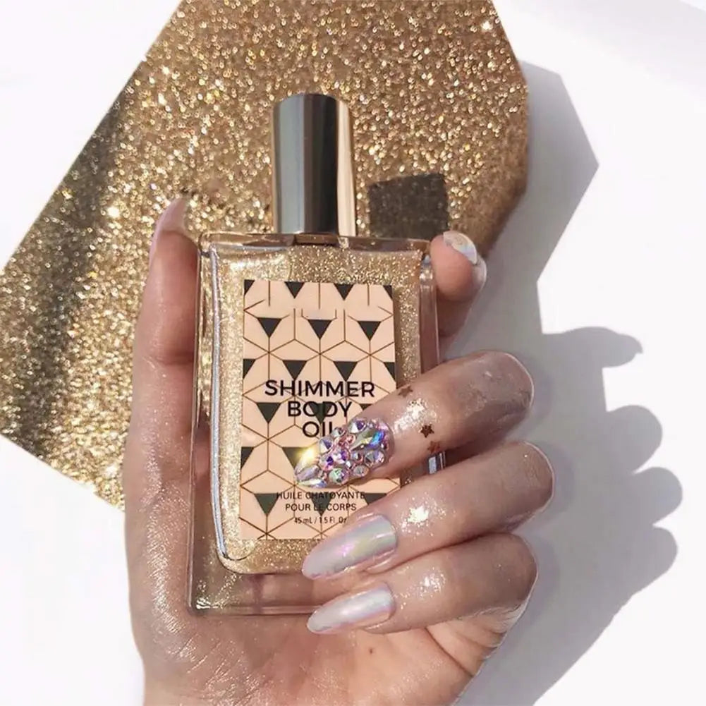 Liquid High Gloss Body Oil Face Body High Gloss Waterproof Shimmer Body Leg Clavicle Diamond Facial Highlighter Makeup 45ML Qme
