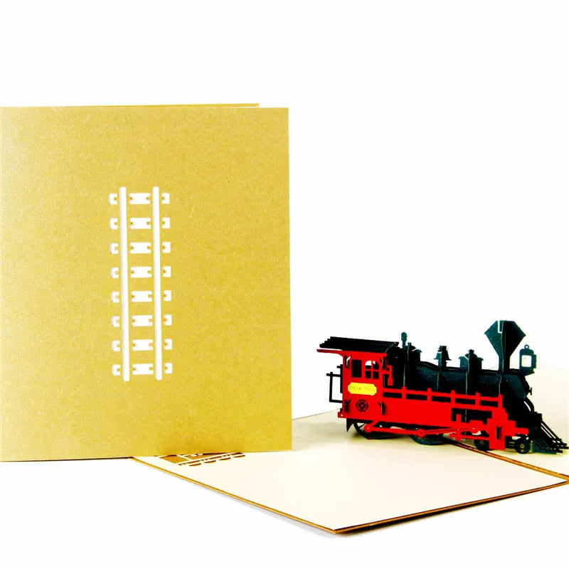 Train Aircraft Sailboat 3D Pop-Up Graduation Creative Greeting Card Production Vintage Postcard Gift Boy's Birthday Thanksgiving Qme