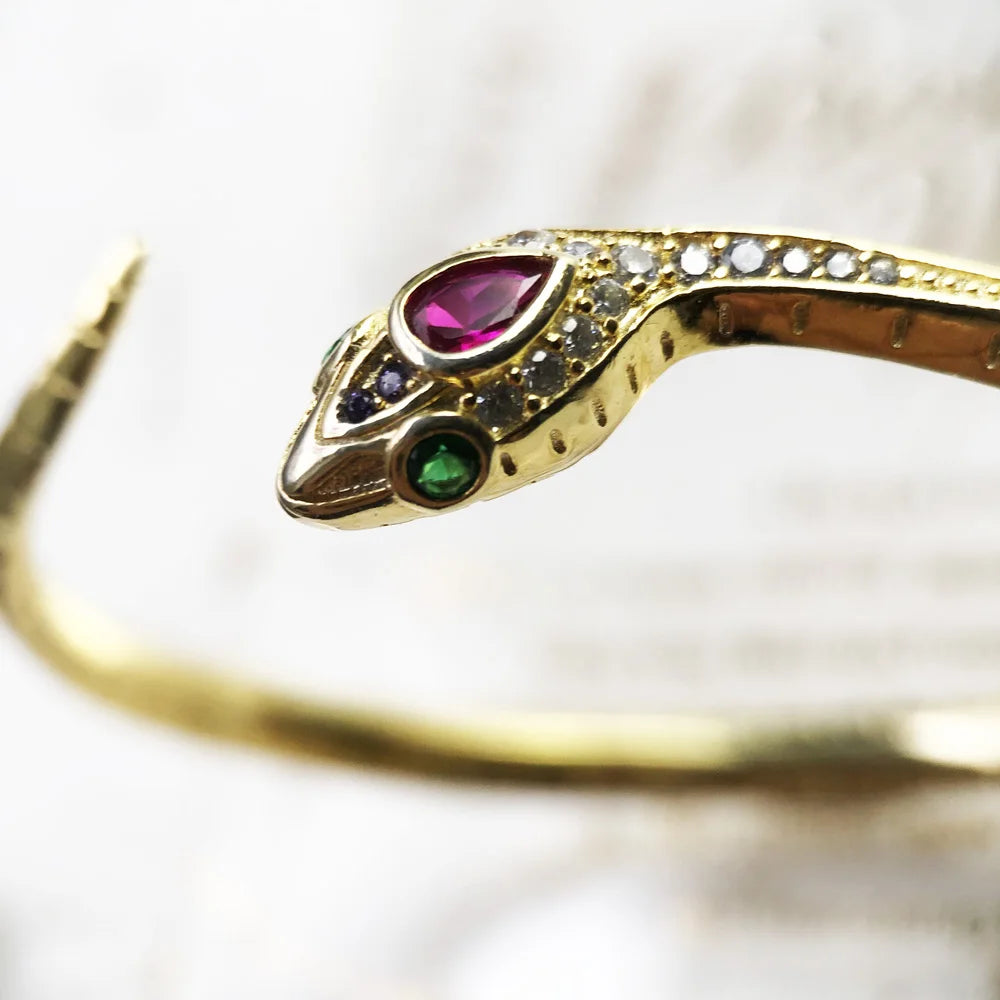 Bangle Curved Golden Snake Europe Fine Jewelry Bohemia Gift For Women Summer Brand New Good Solid Sterling 925 Silver Bracelet Qme