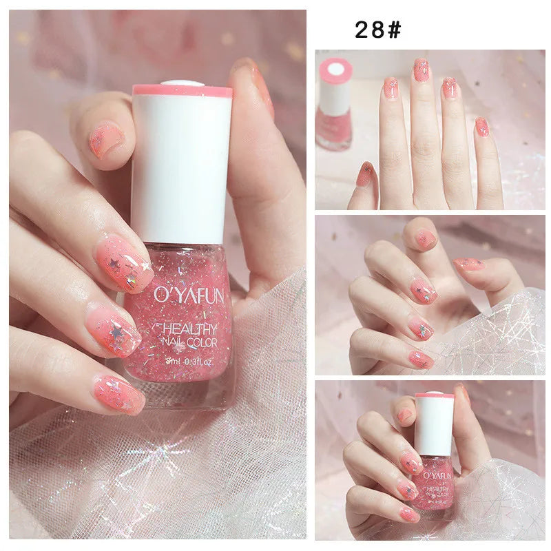 Nail Art Tearable Quick Dry Normal Without Lamp Nail Polish Glitter Sequins UV Varnish Matte Waterproof No-bake Nail Polish Qme 28