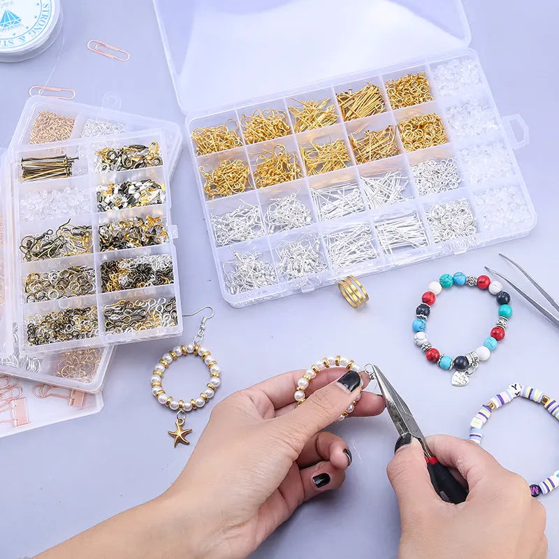 Jewelry Making Supplies Kit with Jewelry Tools Open Jump Rings Lobster Clasps Crimp Beads Screw Head Pins Eye Pins Earing Hooks Qme