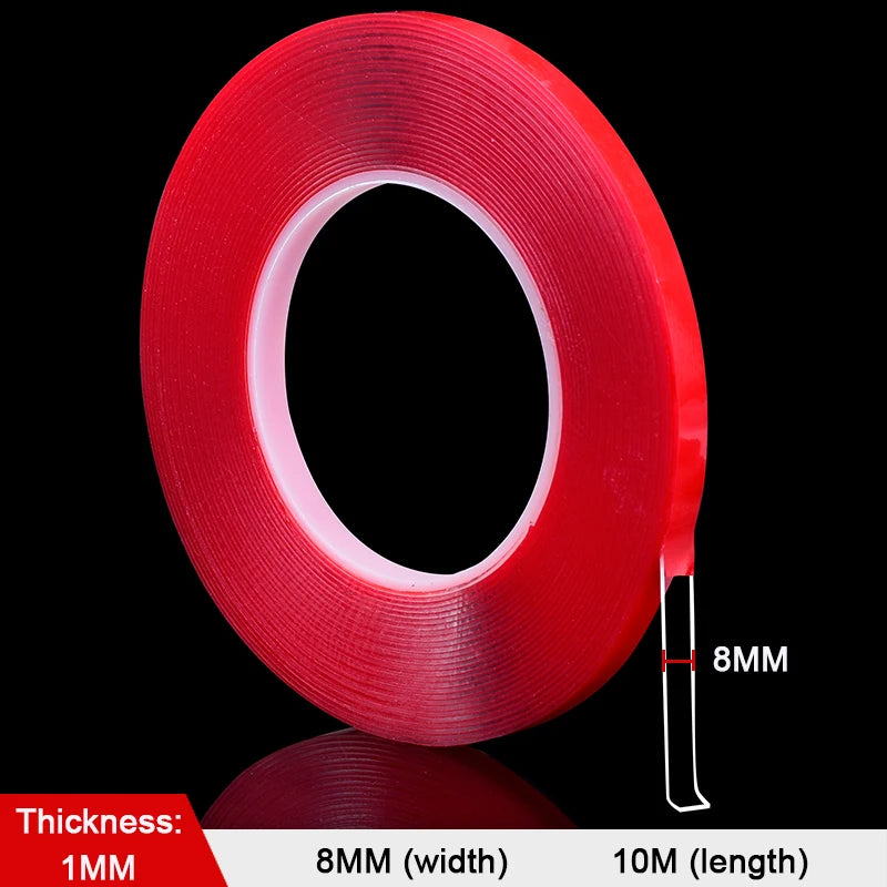 10M Double Sided Adhesive Tape Transparent Acrylic Waterproof Strong Mounting Tape Strip No Trace 5MM-20MM Width for Wall Decor Qme Width 8MM 10M