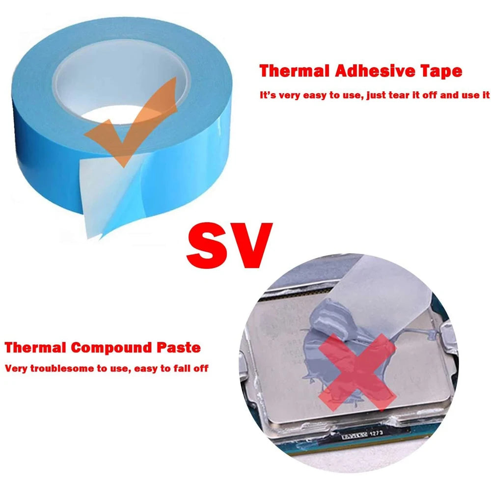 25M Double Side Thermal Conductive Tape 5-25mm Width Blue Heat Transfer Tape Adhesive Cooling Heatsink for Computer CPU GPU Qme