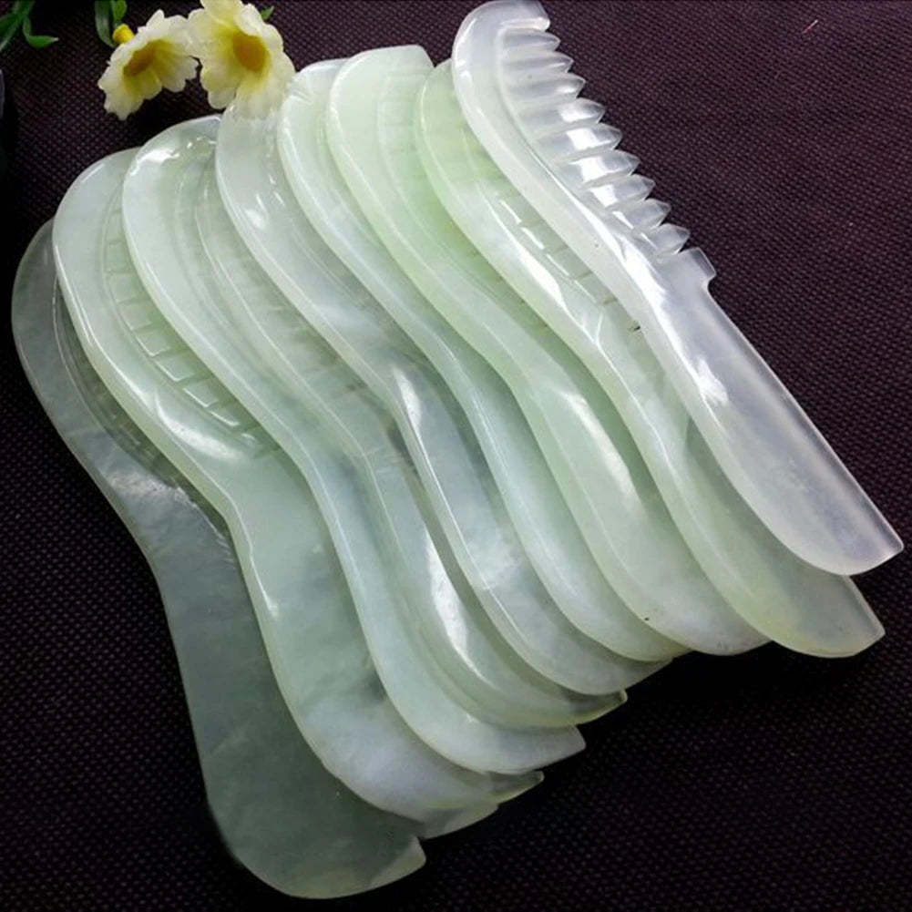 Natural Jade Stone Massage Comb Jade Scraping Comb Massage Head Soothing Nerve Jade Massage Comb Hair Care Tools Random Color Qme