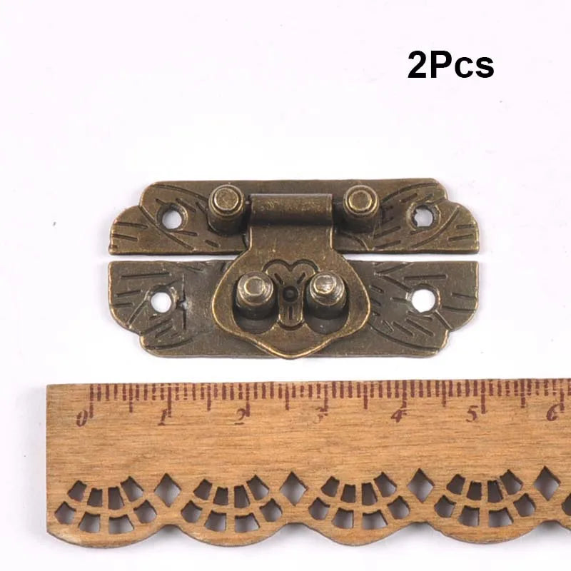 Vintage Brass Hardware Latch Hook Decorative Jewelry Box Hardware Wooden Boxes Furniture Buckle Clasp Lock Wood Case Hasp c2264 Qme 2pcs
