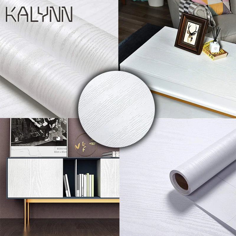 White Wood Self-adhesive Wallpaper Kitchen Cabinet Locker Vinyl Liner Qme