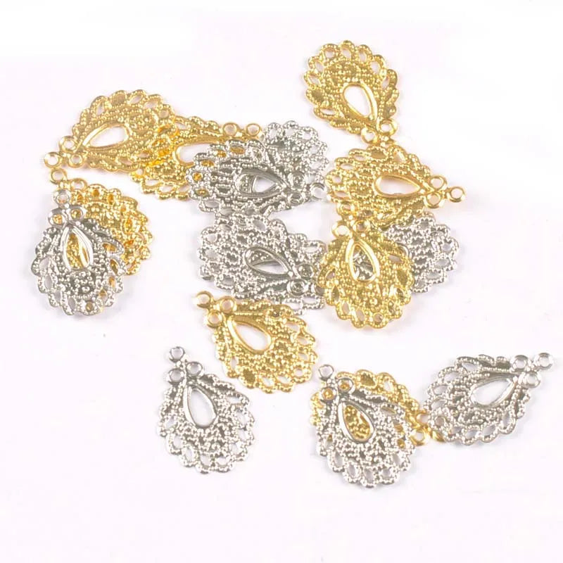 19x12.5mm 50pcs Metal Crafts Gold Silver Filigree Wraps Flower Connectors Pendants For DIY Jewelry Findings Scrapbook yk0778 Qme mix
