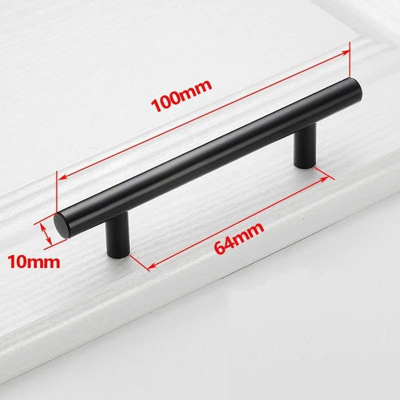 Furniture Handles Wardrobe Door Pull Stainless Steel Drawer Handle T Bar Straight Kitchen Long Cabinet Closet Knob Black Silver Qme Black 64mm