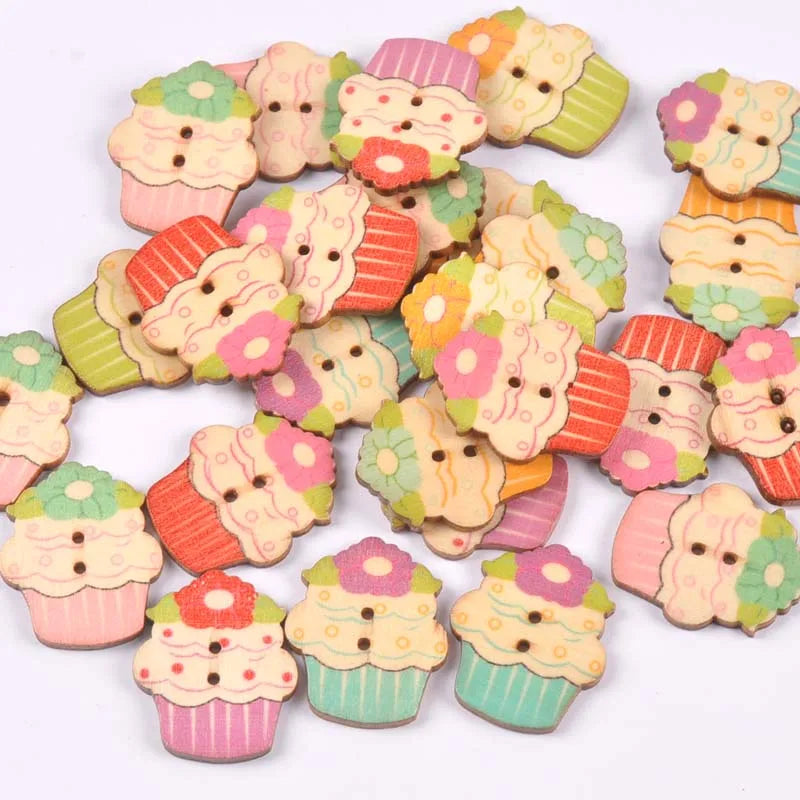 2 Hole Vintage Mixed Cartoon Painting Wooden Buttons For Clothes Sewing Crafts Scrapbooking DIY Kid Apparel Supplies 25pcs m1893 Qme