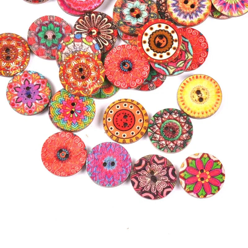 50pcs 15/20/25mm Vintage Round Mixed Wooden Buttons For Handmade Scrapbook Crafts Sewing Accessories Diy Apparel Supplies m2223 Qme
