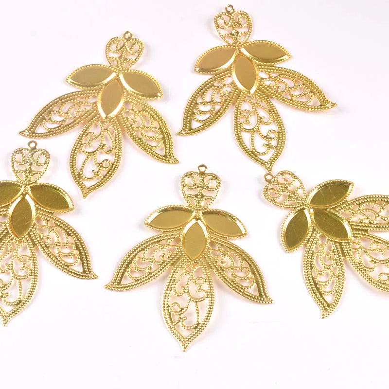 Gold Silver Leaf Flower Connectors Filigree Wraps For DIY Scrapbook Home Decor Embellishments Metal Crafts 10pcs 68x55mm yk0774 Qme