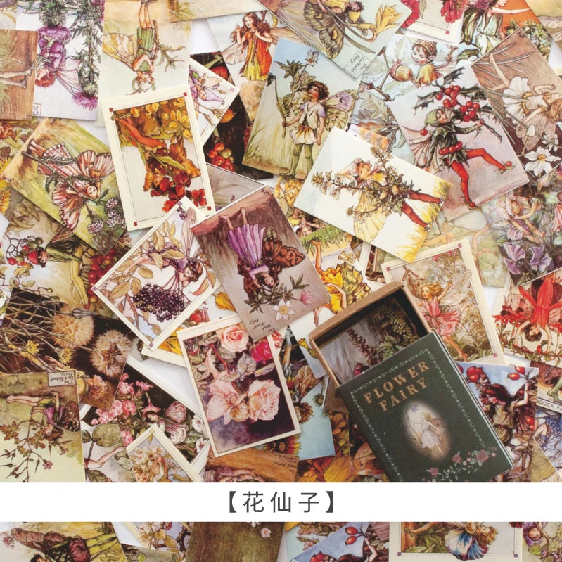 100pcs/Box Vintage Paper Kraft Cardstock Scrapbooking/Card Making/Journaling Project DIY Diary Decoration LOMO Card Van Gogh Qme Flower Fairy