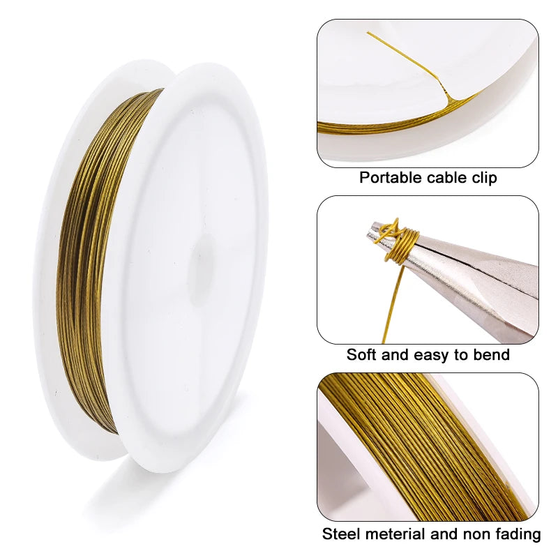 0.3-0.6mm Stainless Steel Bead String Wire Gold Plated Jewelry Wire for Jewelry Making DIY Necklace Bracelet Bead Craftwork Qme