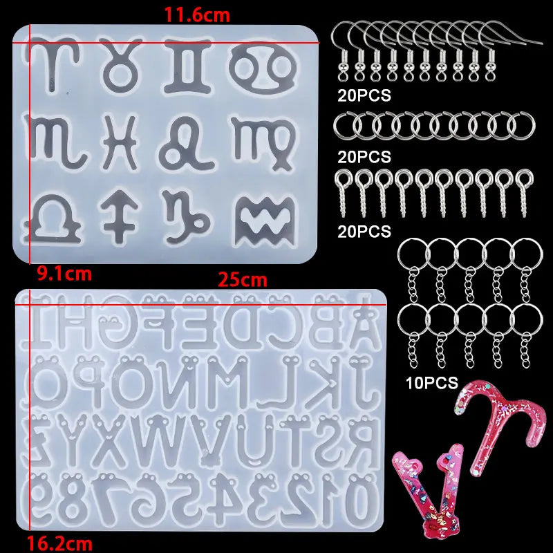 Alphabet Resin Molds Kit Backward Letter Number Silicone Casting Molds Resin Epoxy Molds For Keychain Making Pendant Jewelry DIY Qme 6
