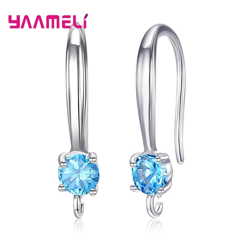 Authentic 925 Sterling Silver Stamp S925 Hook Earrings White Pink Blue Purple Cubic Zircon Ear Jewelry Accessories Findings Qme