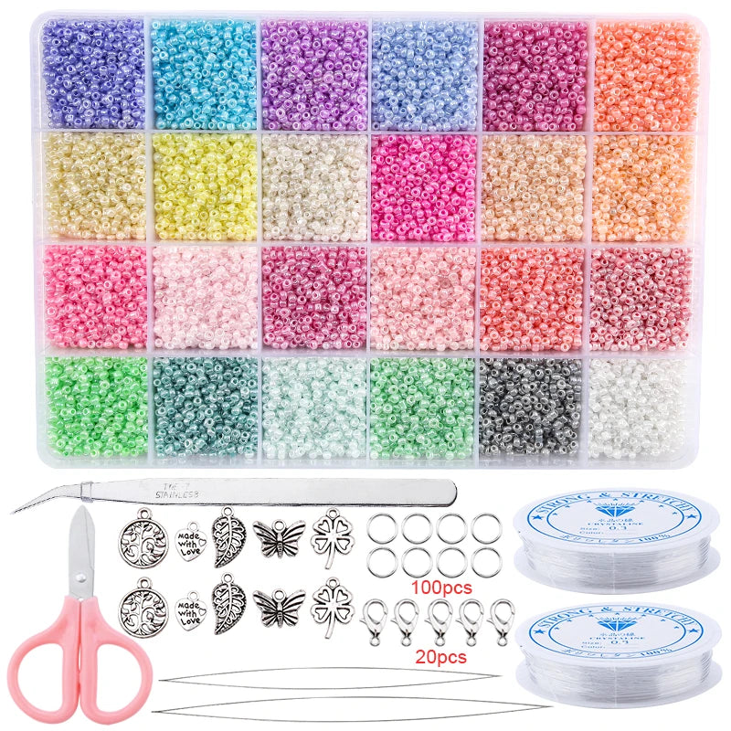 20000pcs Jewelry Making Kit Seed Beads Set 2mm Glass Beads Set Bracelets Necklace Ring Making Seedbeads Kit For DIY Art Craft Qme 6