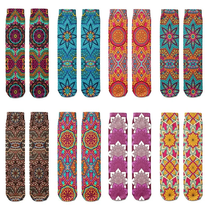 Creative Abstract 3D Mandala Socks Funny Kawaii Woman Cotton Unisex Qme