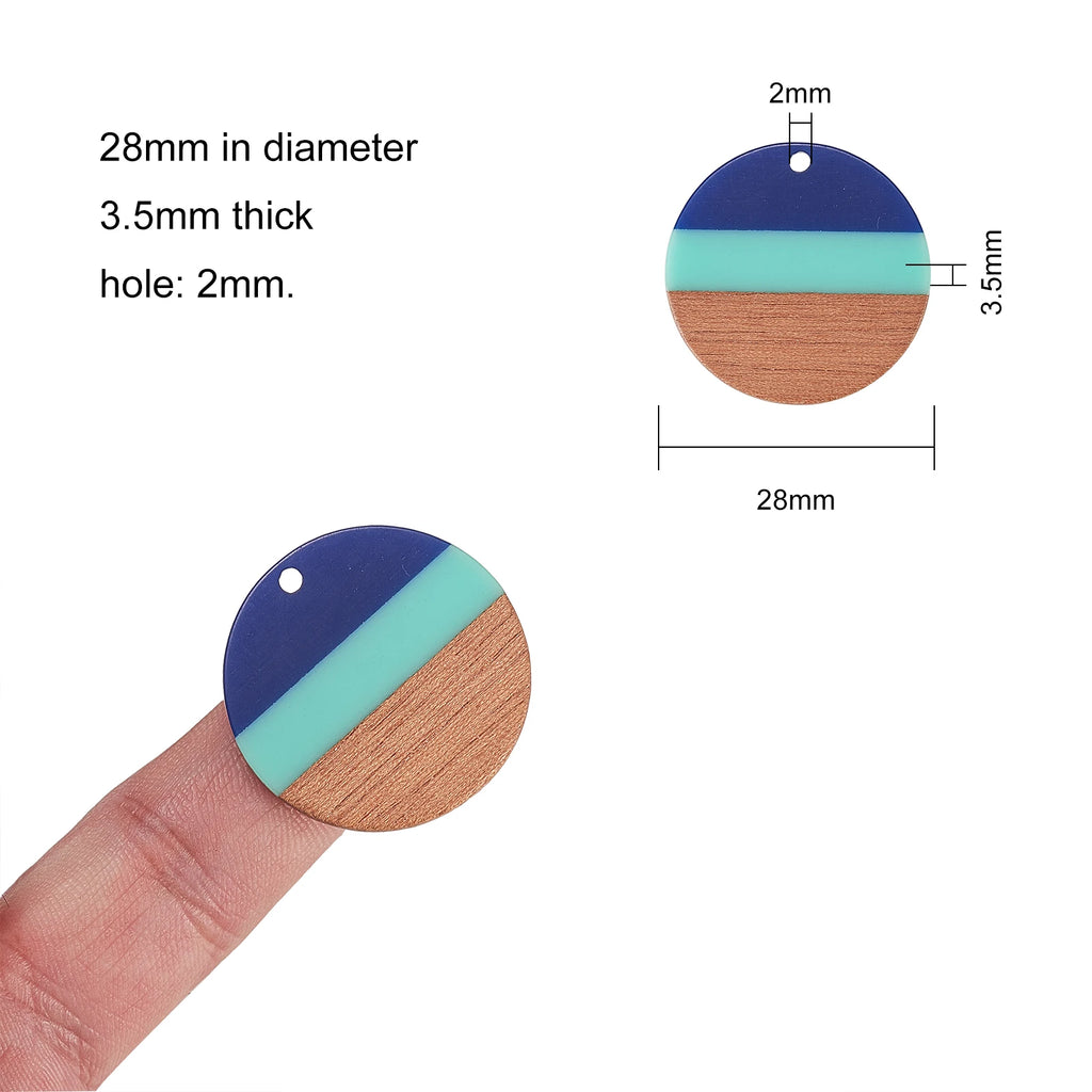 10Pcs Tri-color Resin Wood Charms Flat Round Wooden Pendants for Making DIY Women Girl Statement Jewelry Necklace Earrings Qme