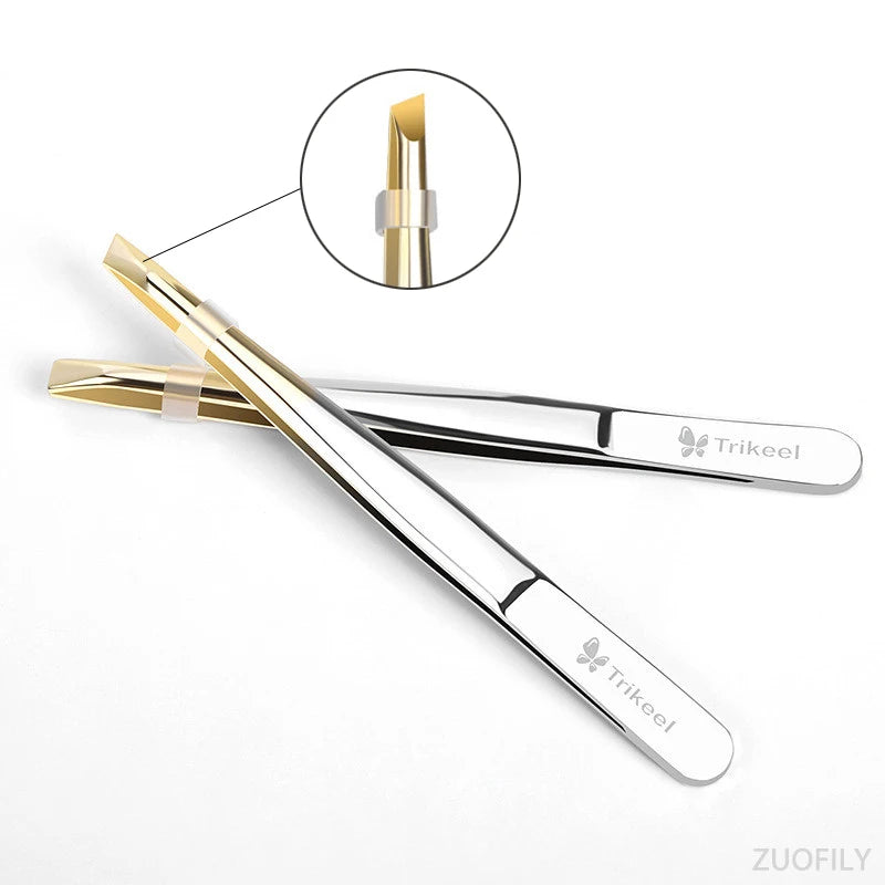 Stainless Steel Flat/Slant Tip Multifunction Tweezer Eyebrow Tweezer Face Hair Removal Make Up Tool False Eyelashes Tweezer Tool Qme