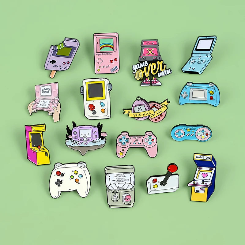 Fun Retro Arcade Game Enamel Pins Collections Cartoon 90s Gamepad Jewelry Brooch Denim Shirt Collar Badge Bag Lapel Friends Gift Qme