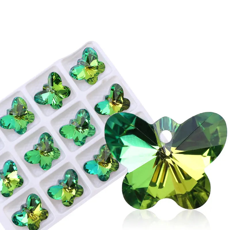 14mm 6754 Butterfly Pendant Beads Glass Butterfly Charms Gems Crystal for Women Jewelery Making Earring Necklace DIY 12pcs/lot Qme Green