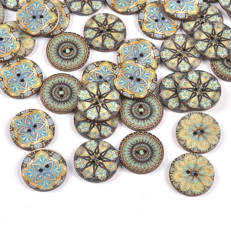 50Pcs 25mm Vintage Printed Wooden Buttons For Scrapbooking DIY Crafts Sewing Clothing Kids Garment Embellishment Supplies c2910 Qme