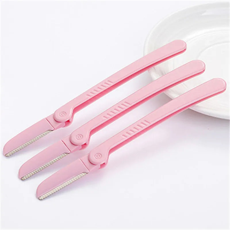 3Pcs/Set Pink Folding Eyebrow Trimmer Armpit Hair Razor Beauty Face Eye Brow Shaper Shaver Stainless Steel Blades Makeup Tools Qme