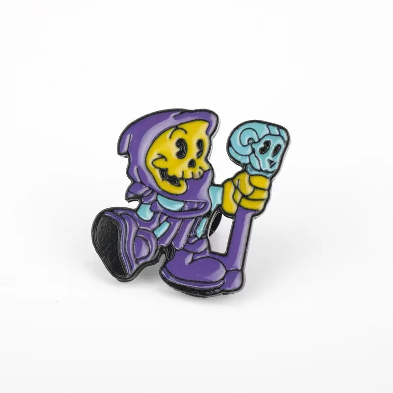 Skeletor Purple Hood Enamel Pins Master Universe Badge Brooch Bag Clothes Lapel Classic Cartoon Jewelry Halloween Gift Wholesale Qme Scepter