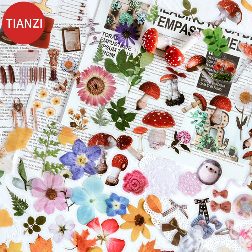 40Pcs/pack Plant Flower Mushroom Ginkgo PET Deco Diary Stickers Scrapbooking Planner INS Decorative Stationery Sticker Qme