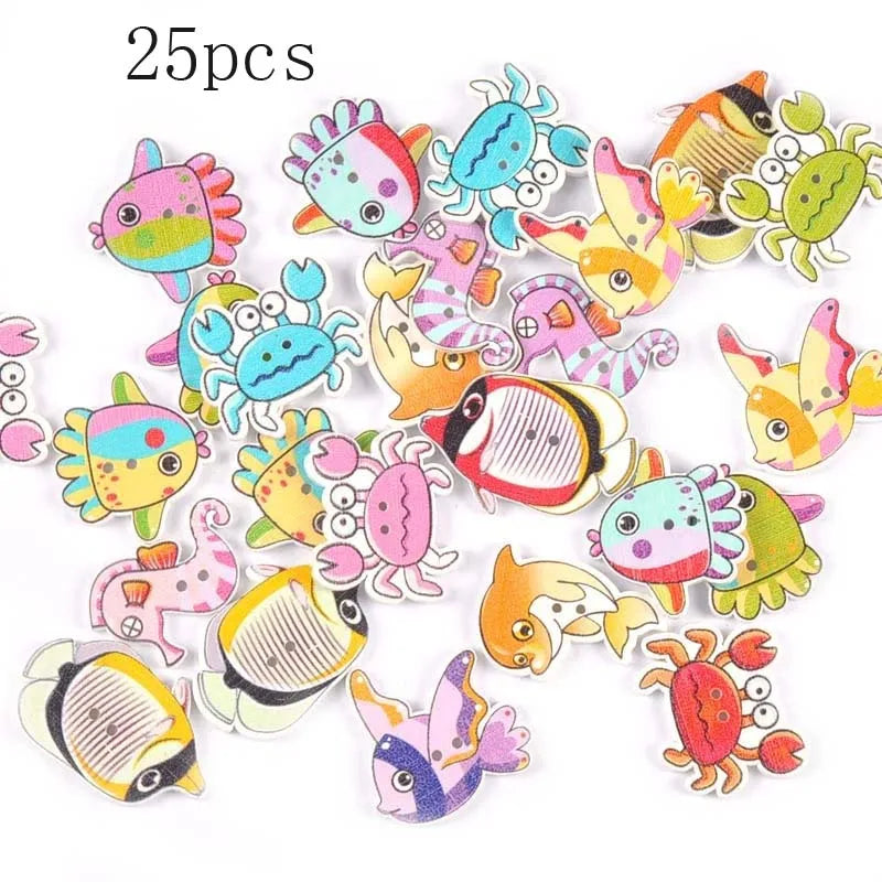 36 Styles Cartoon Painting Wooden Buttons Crafts Scrapbooking Sewing
