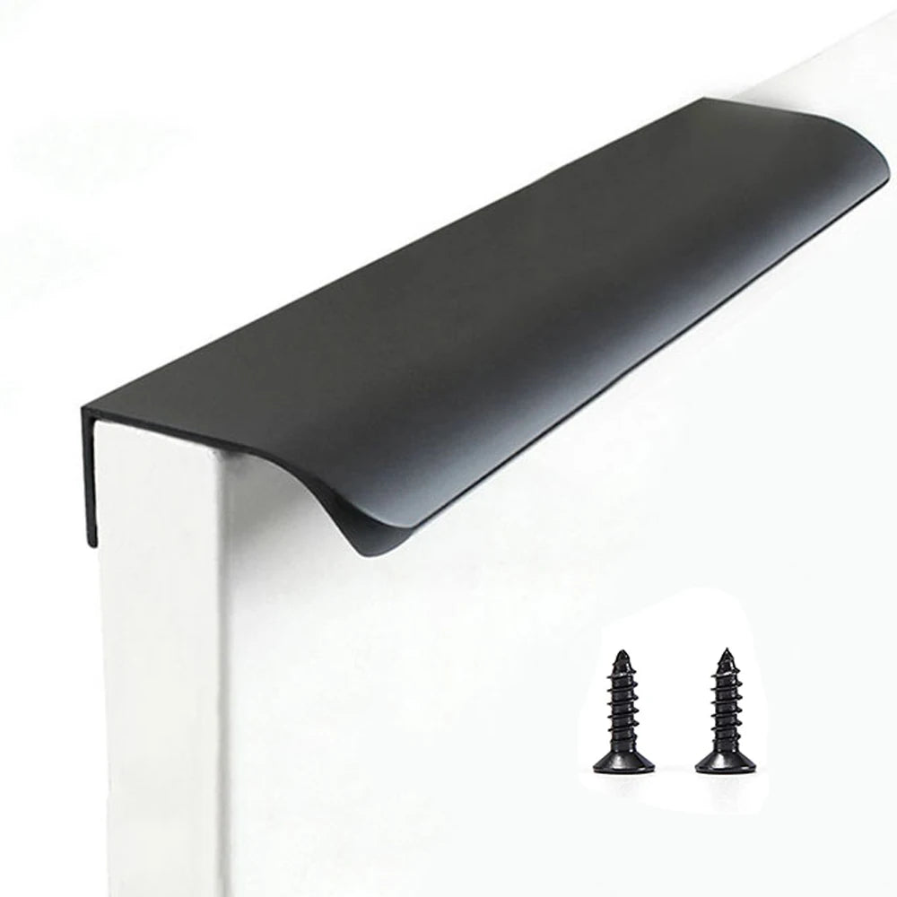 Hidden Handle Kitchen Cabinet Furniture Handles Black Cupboard Drawer Pulls Wardrobe Door Knobs Prevent Scratching with Screw Qme