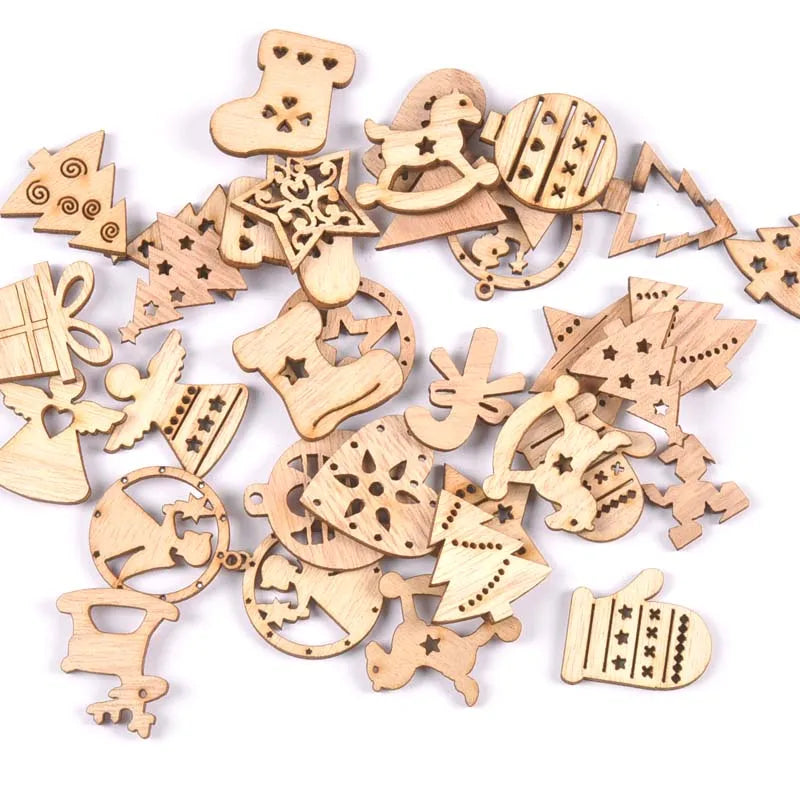 25Pcs 30mm christmas Wooden Pendant Party Decoration Christmas Tree Hanging Ornament wood crafts Xmas DIY for home New Year Noel Qme