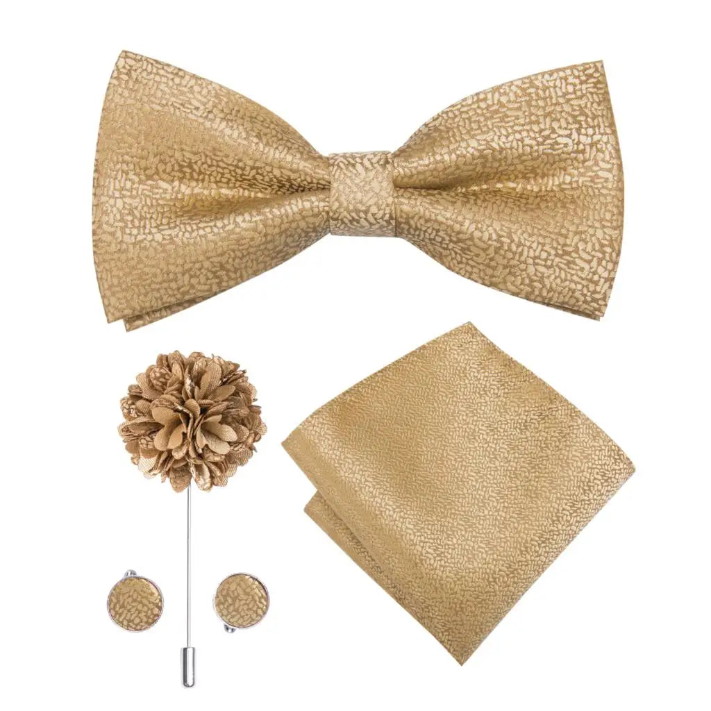 Hi-tie Silk Men's Bowtie Pocket Square Cufflinks Brooch Jacquard Qme LH0738-0042