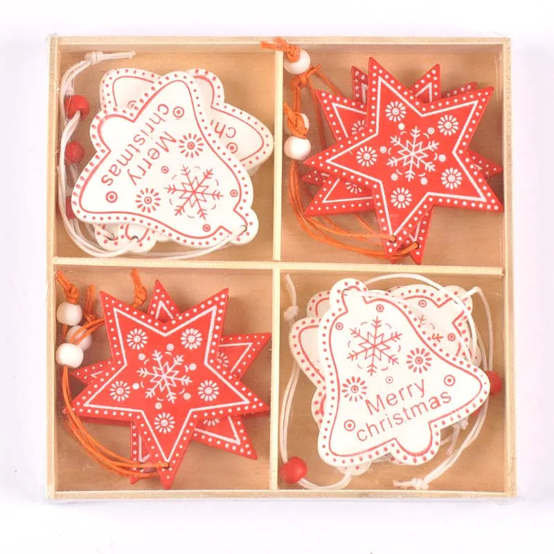 12Pcs/box New Cartoon Christmas Decorations Wooden Pendant Xmas Tree Hanging Ornaments Handmade Home Supplies Kid Gifts c2729 Qme 7