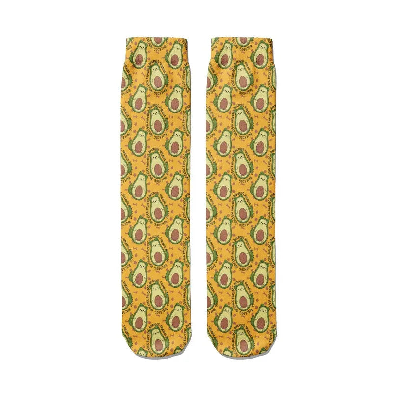 Kawaii Women Cotton Cartoon Fruit Straight Socks Avocado Breathable Qme style9 One Size China Mainland