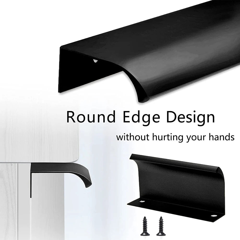Hidden Furniture Drawer Handles Kitchen Cabinet Door Black Handle Aluminum Alloy Modern Style Finger Edge Wardrobe Pulls Qme