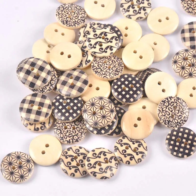 18mm 50Pcs Random Mix Printing Wooden Buttons Sewing Accessories DIY Clothes Handmade Crafts Scrapbooking Home Decor m2643 Qme