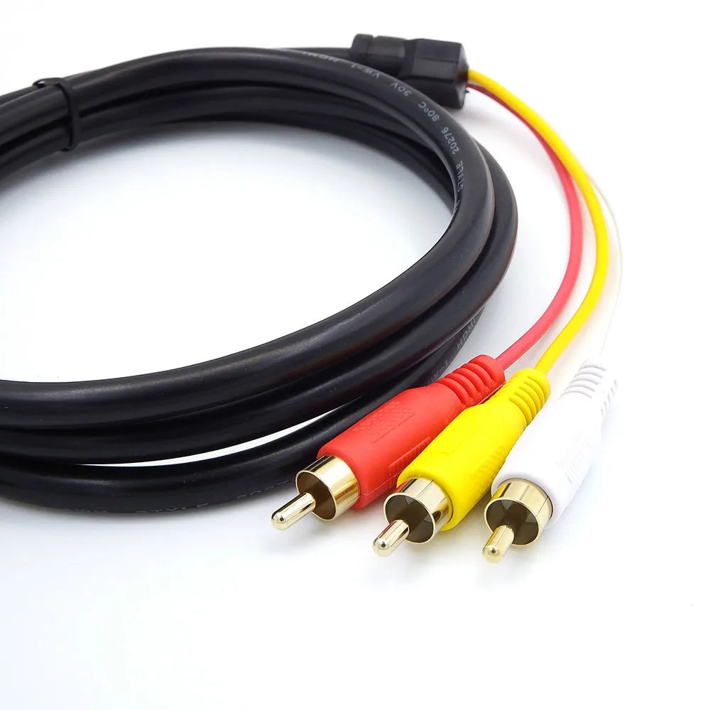 Male to 3RCA AV Composite Male M/M Connector Adapter Cable Cord Transmitter Qme
