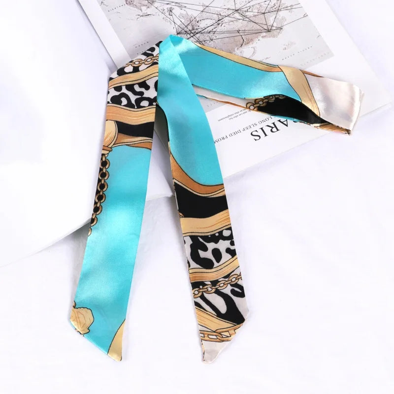 Print Flower Small Scarf Women Handle Bag Ribbons Fashion Head Long