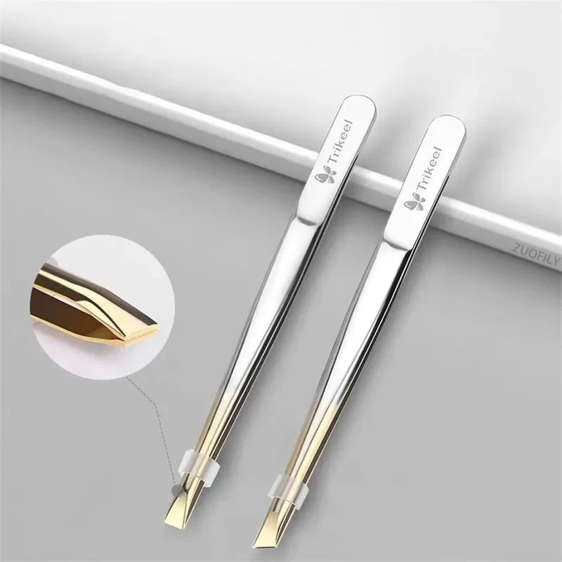 Stainless Steel Flat/Slant Tip Multifunction Tweezer Eyebrow Tweezer Face Hair Removal Make Up Tool False Eyelashes Tweezer Tool Qme