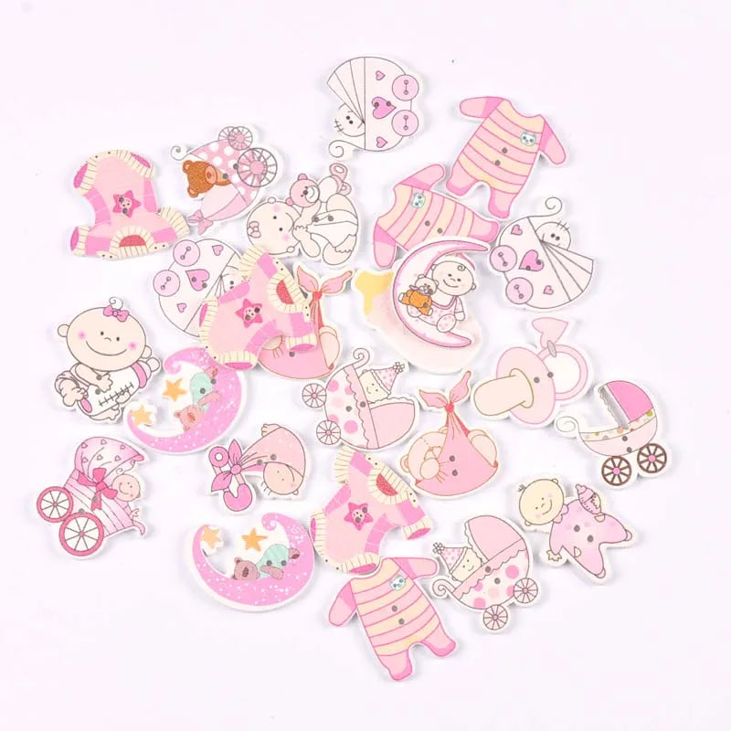 25Pcs Mixed Pink/blue Baby Painted Wood Buttons For Clothing Scrapbooking DIY Crafts Sewing Supplies Kids Garment Decor m2654 Qme Mix pink