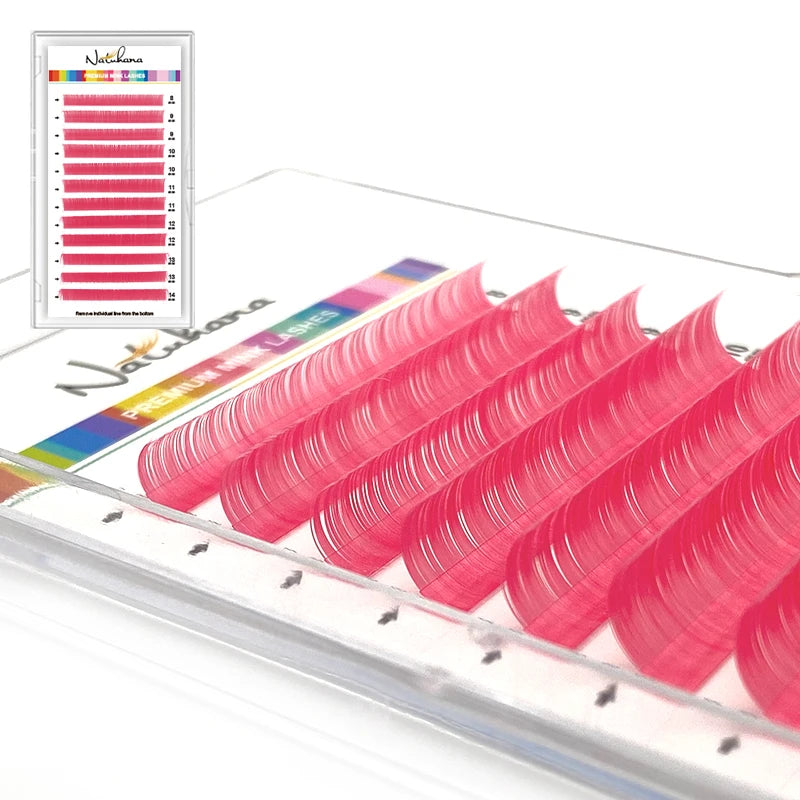 NATUHANA Eyelash Extension Individual Colored Lashes False Mink Qme Pink L 0.15MM|MIX