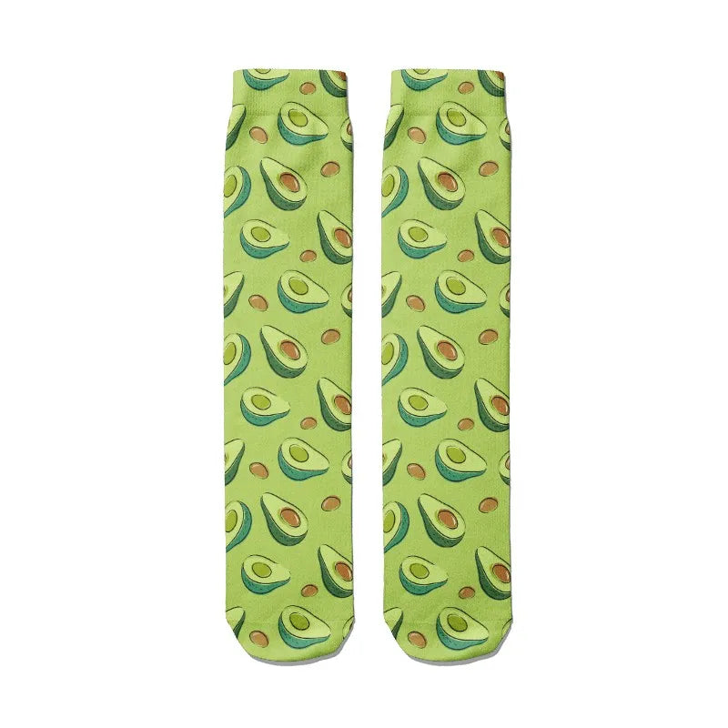 Kawaii Women Cotton Cartoon Fruit Straight Socks Avocado Breathable Qme style4 One Size China Mainland