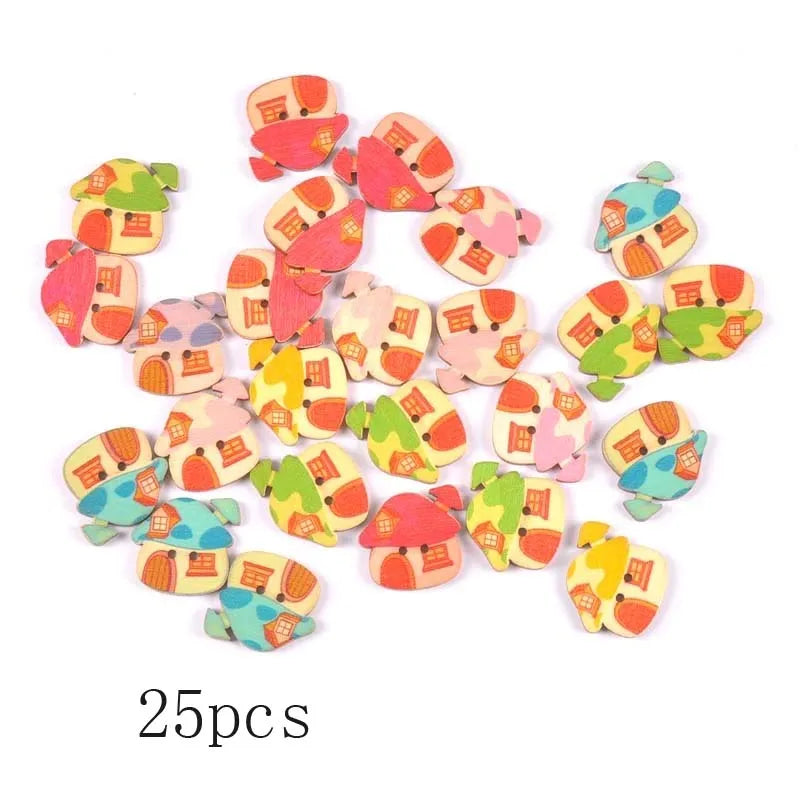 36 styles Cartoon Painting Wooden Buttons for Crafts Scrapbooking Sewing Clothes Button DIY Kid Apparel Supplies 15-35mm Qme m0961 25pcs