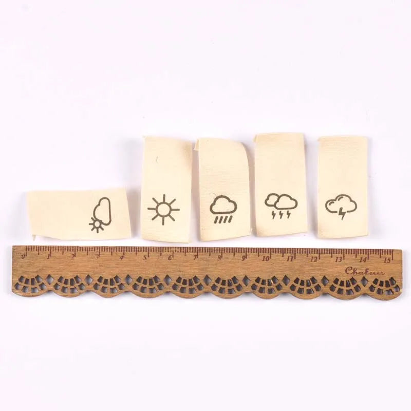 50pcs Cotton Woven Weather Pattern Beige Labels For Clothes Care Sewing Garment Accessories Bags Tags Washable 42x20mm c2440 Qme