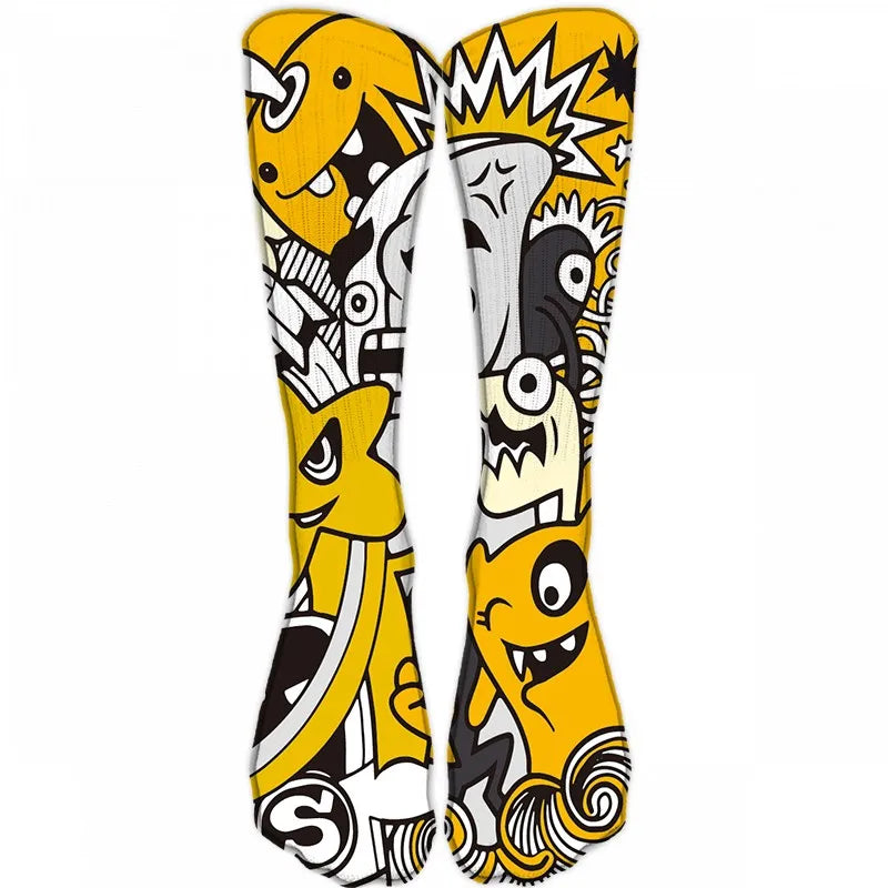 Mens Sock Funny Cartoon Doodle Pattern Hip Hop Cool Socks Women Happy Qme