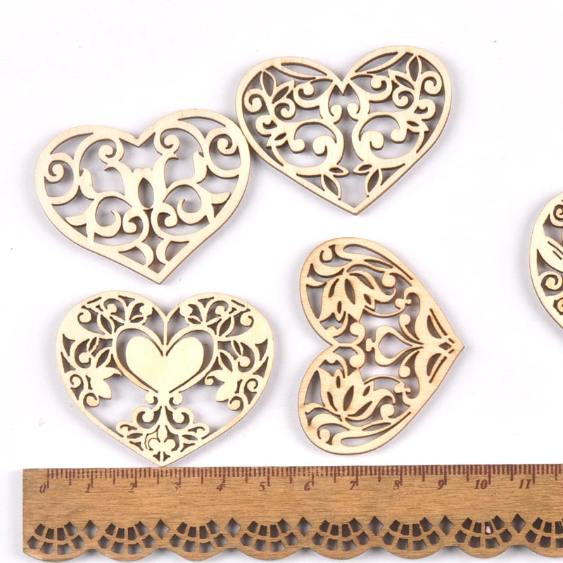 38x50mm Mixed Lace Heart Hanging Pendant Wood Slices Crafts For DIY Scrapbook Home Decor Wooden Ornament 10pcs m2584 Qme