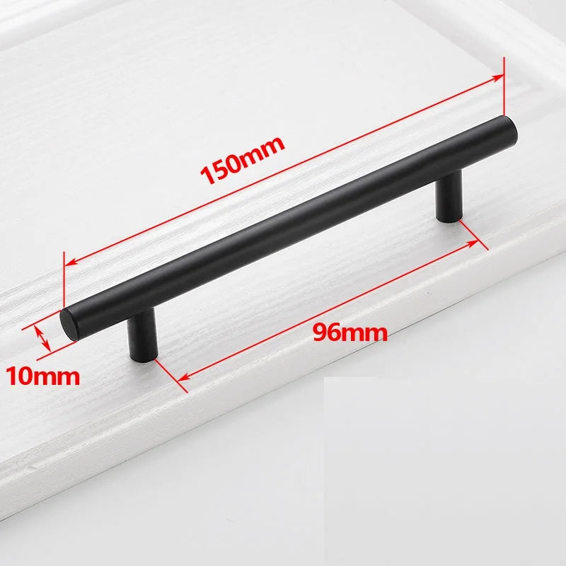 Kitchen Cabinet Pulls Furniture Drawer Handles Stainless Steel T Bar Straight Wardrobe Door Knobs Black Silver Cupboard Handle Qme Black 96mm